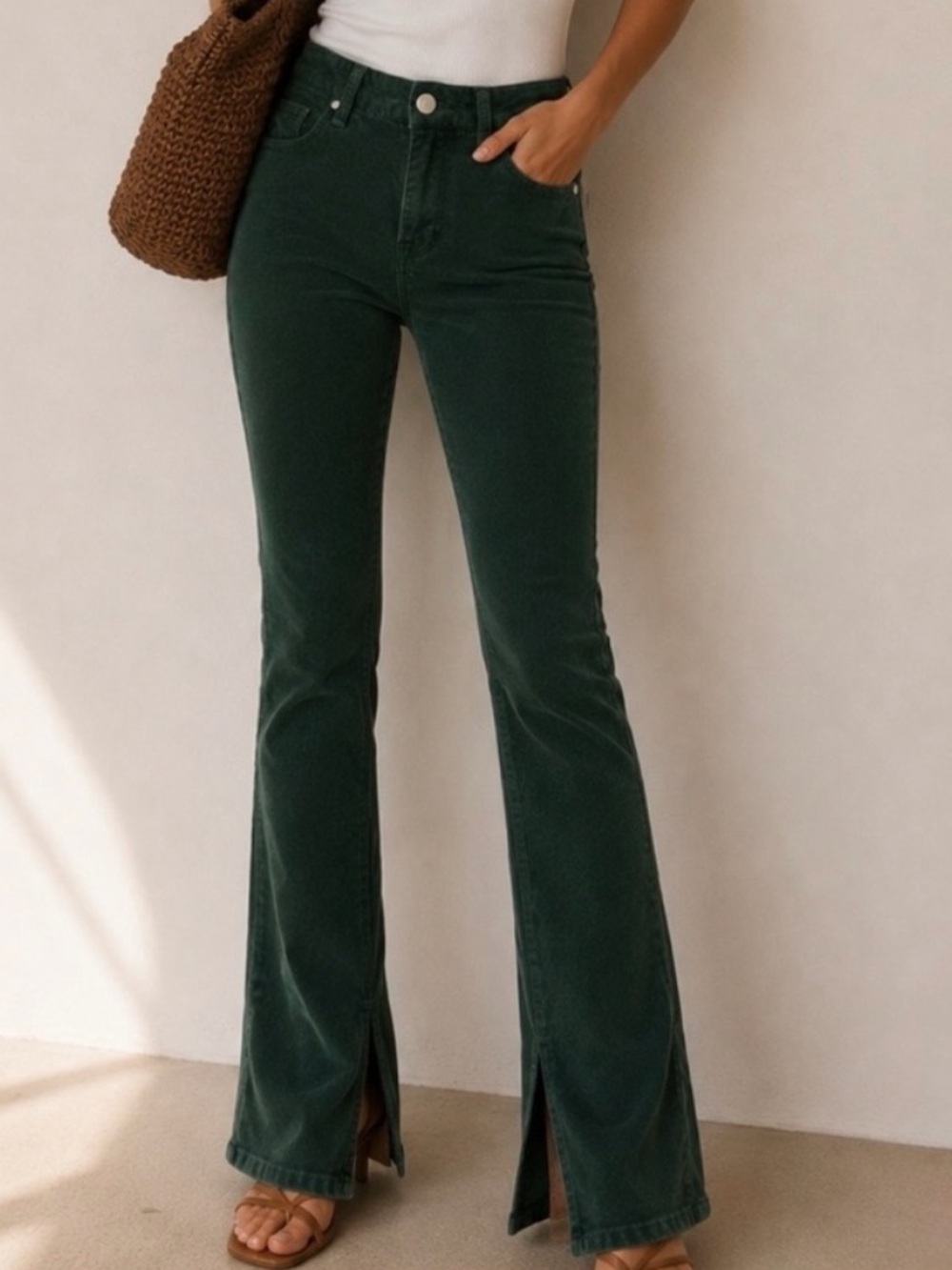 Frame Le Mini Boot Corduroy Bootcut Pants Forest Green Pine Split Hem Size 29
